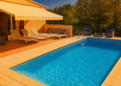 villa du peyron - zwembad en teras met luivel en ligbedden